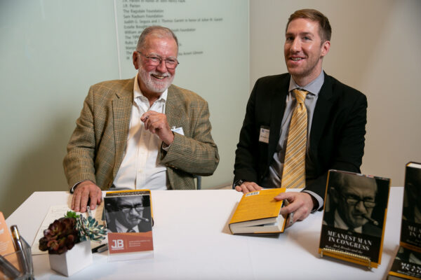 Authors Timothy and Brendan McNulty at The Meanest Man in Congress book signing at the Briscoe Center for American History in Austin, TX. Photo by Spencer Selvidge.