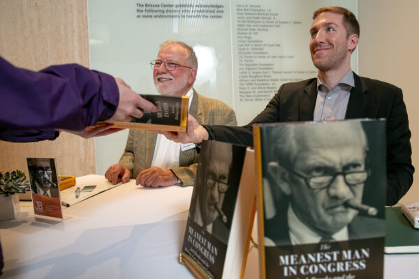 Authors Timothy and Brendan McNulty at The Meanest Man in Congress book signing at the Briscoe Center for American History in Austin, TX. Photo by Spencer Selvidge.