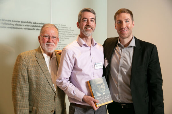 Author Timothy McNulty, guest Steve Lickteig, and author Brendan McNulty at The Meanest Man in Congress book signing at the Briscoe Center for American History in Austin, TX. Photo by Spencer Selvidge.